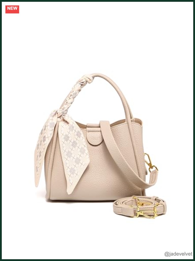 Genuine Leather Bucket Bag With Detachable Scarf, Top Handle Shoulder Bag,
